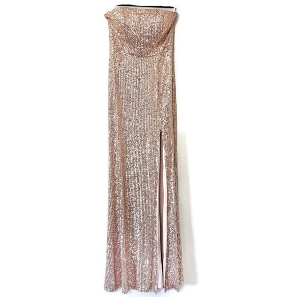 Lulus Lavish Lover Rose Gold Strapless Sequin Maxi Dress Size XS - Picture 2 of 8